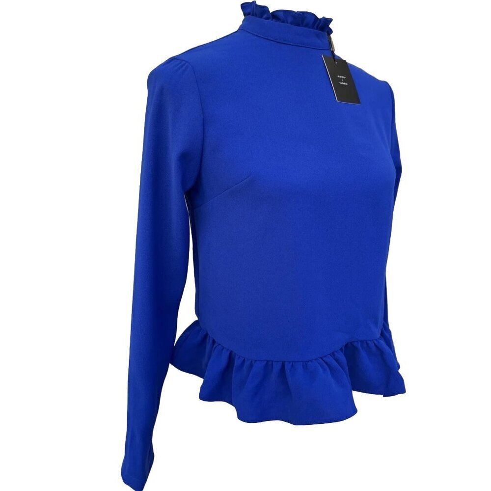 Code X Mode Women’s Blue Ruffle High Neck Top Size XS Polyester NWOT